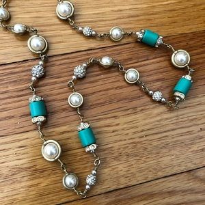 J. Crew Gold Crystal and Teal Necklace